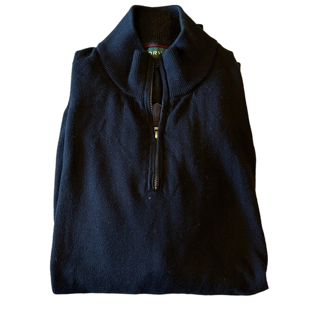 Orvis Mens XL Classic Black Cotton, Silk and Cashmere Blend 1/4 Zip Knit